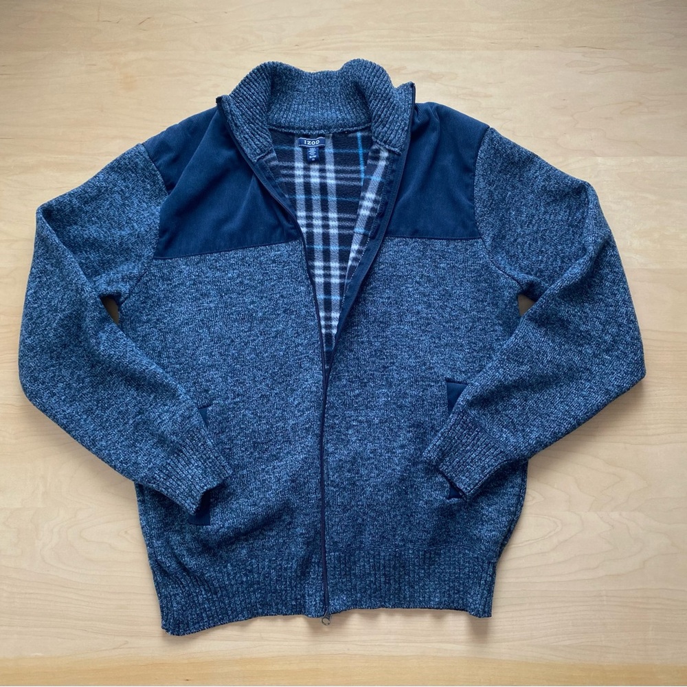 Izod Men's Navy and Gray Zip-Up Sweater